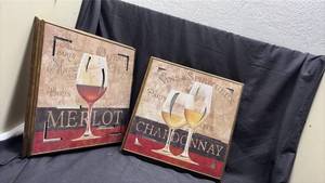 lot 846 image: French Wine Themed Wall Art Set - Merlot and Chardonnay Prints