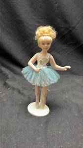 lot 859 image: Ballet Dancer Doll with Blue Tulle Tutu and Display Stand