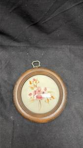 lot 860 image: Wooden Embroidery Hoop with Pink Rose Design