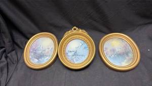 lot 861 image: Set of Three Framed Landscape Prints in Gold Oval Frames
