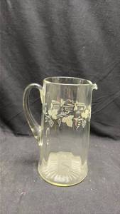 lot 865 image: Etched Glass Water Pitcher with Grape Vine Design - Neodymium Glow