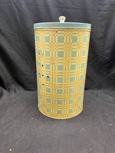 lot 872 image: Mid-Century Plaid Metal Storage Canister with Crystal Knob