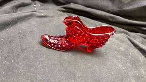 lot 901 image: Red Glass Hobnail Boot Slipper - Cadmium Glow