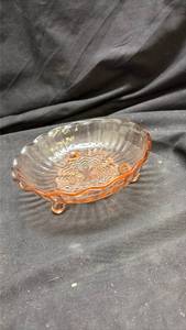 lot 902 image: Pink Depression Glass Footed Bowl with Geometric Pattern - Selenium Glow