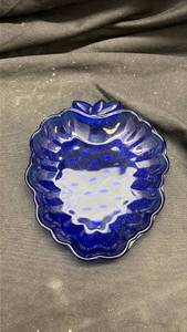 lot 909 image: Cobalt Blue Glass Bowl with Grape Pattern