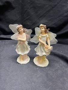 lot 930 image: Decorative Fairy Figurines with Fabric Wings Set of Two