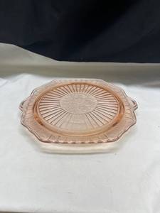 lot 951 image: Pink Depression Glass Cake Plate with Handles
