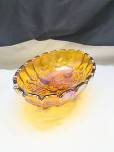 lot 954 image: Marigold Carnival Glass Footed Bowl and Covered Candy Dish Set