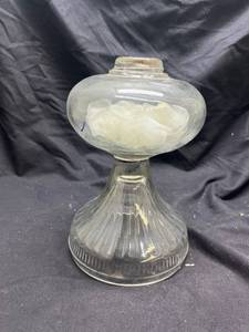 lot 967 image: Clear Glass Oil Lamp Base with Ribbed Design