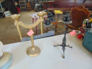 lot 3294 image: Pair of Decor Candle Holders - Gold Colored is very heavy