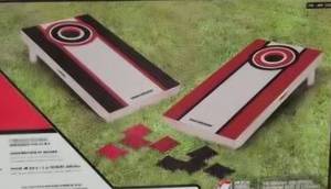 lot 20662 image: Backyard Hero Official Size Light-Up Cornhole Set - Retail $129