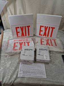 lot 11 image: Sure-Lites Cooper Lighting Emergency Exit Signs Lot of 4 with Hardware
