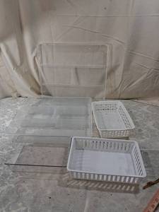 lot 15 image: Clear Plastic Drawer Organizer Set with White Basket Bins