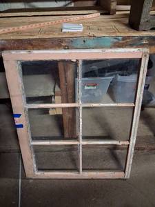 lot 60 image: Set of Two 6-Pane Wooden Window Frames with Glass