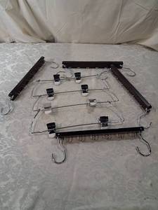 lot 77 image: Rubbermaid Chrome Clip Hangers and Wood BeltTie Rack Hangers Mixed Lot