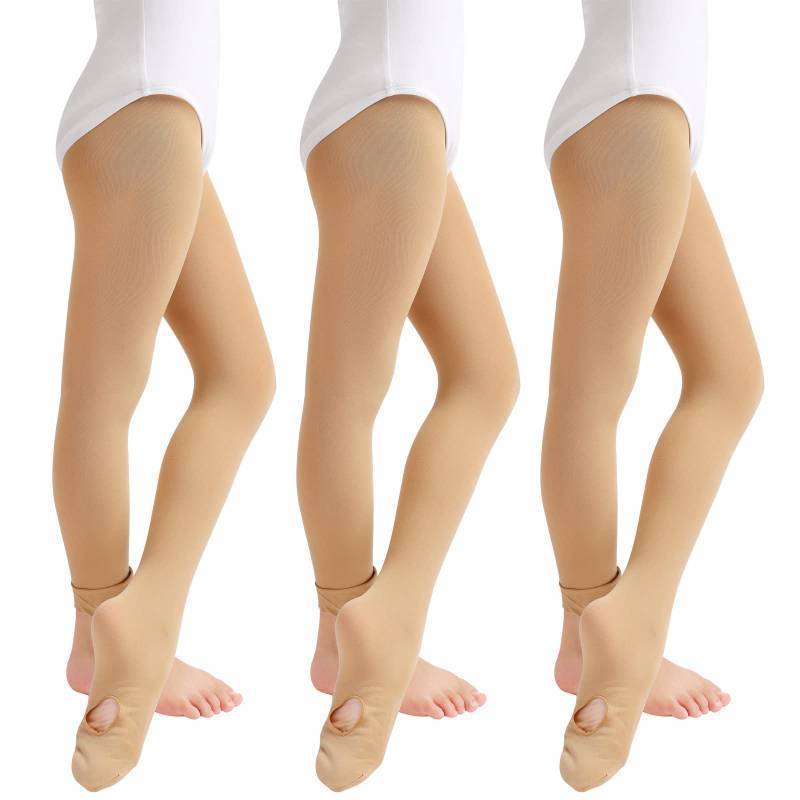 lot 2124 image: 3 Pairs Ultra Soft Convertible Transition Ballet Dance Tights With Holes for Toddler Girls