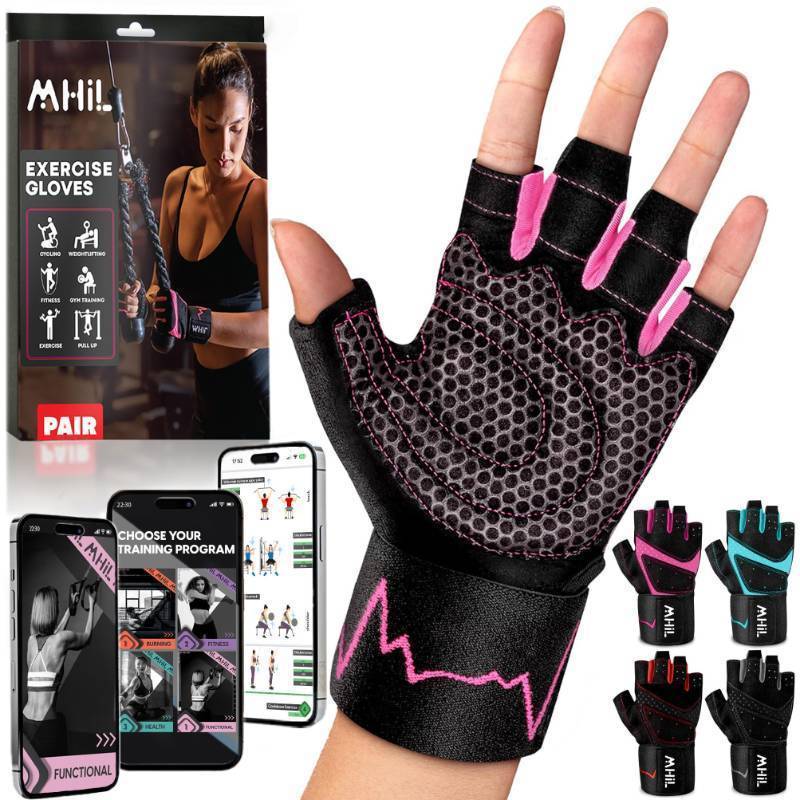 lot 2023 image: MhIL Workout Gloves for Women �� Comfortable Gym Gloves for Women with Hand Protection and Enhanced Grip �� Weight Lifting Gloves for Women with Wrist Wraps Support for Safety, Hygiene, and Style Retail $9.99