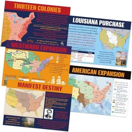 lot 2035 image: Pajean 5 Pcs American Expansion in Us History Posters Set American Expansion Poster USA Expansion Map Social Studies Classroom Decorations Study Material for Teacher Classroom History Decor Retail $12.49