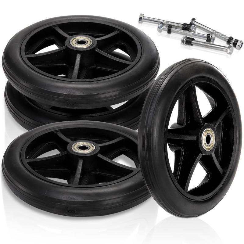 lot 2032 image: Covzoe 4 Pack Wheel Replacement, 6 Inch Anti-Slip Solid Caster Roller Wheels for Walkers, Heavy-Duty Office Wheelchair Front Wheel Accessories, Safe Rolling for all Floors, Black Retail $23.99