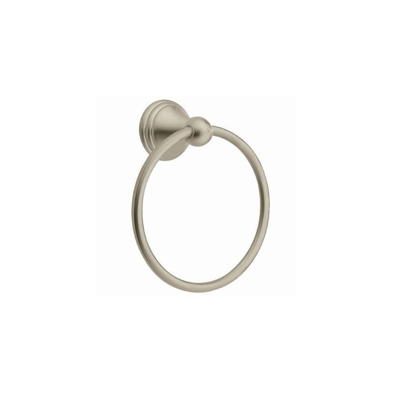 lot 2029 image: Moen Preston Collection Spot Resist Brushed Nickel 7-inch Bathroom Hand Towel Ring, Wall Mounted Towel Hanger, DN8486BN Retail $16.74
