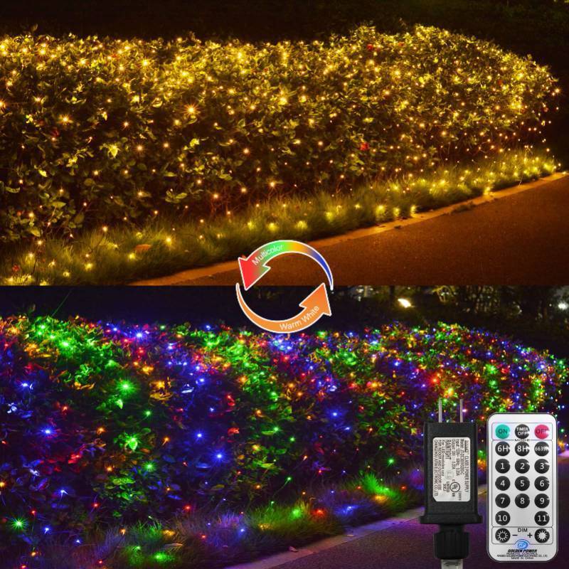 lot 2024 image: ZAIYW Dual Color Changing Net Lights 20Ft x13Ft 660 LED Christmas Net Light Outdoor Mesh Lights Green Wire Plug in with Timer for Bushes Garden Wedding Xmas Decor (Warm White & Multicolor) Retail $38.99