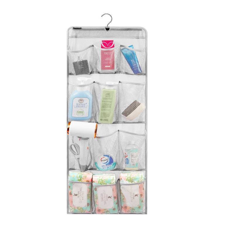lot 2068 image: ANZORG Mesh Shower Organizer Hanging Caddy Quick Dry Bathroom Storage for Toiletry Accessories with Rotating Hanger (12 Pockets) Retail $14.99