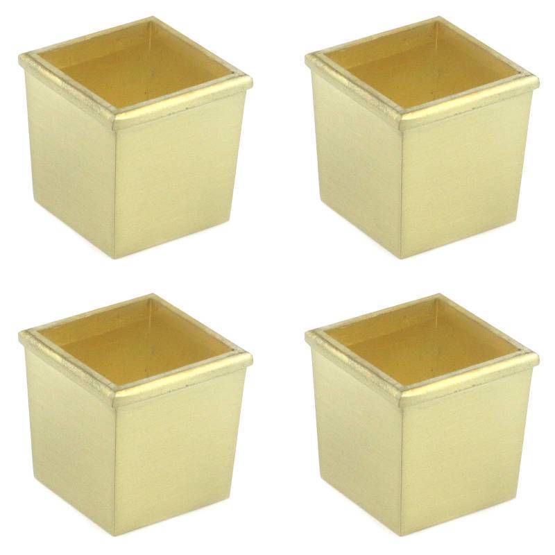 lot 2081 image: Quluxe 1.41 Inch Table Foot Cover Cap, Zinc Alloy Square Furniture Leg Cover Floor Protector, Modern Style Table Chair Sofa Feet Cover- Gold (Pack of 4) Retail $20.36