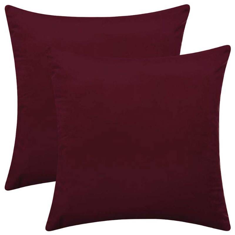 lot 2089 image: Rythome Set of 2 Comfortable Velvet Throw Pillow Cases, Decorative Solid Cushion Covers for Sofa Couch and Bed - 20x20, Burgundy Retail $24.99