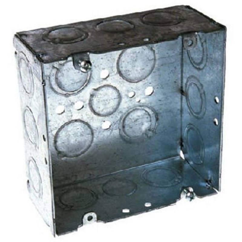 lot 2091 image: Hubbell-Raco 8257 2-18-Inch Deep, 12-Inch and 34-Inch Side Knockouts Welded 4-1116-Inch Square Box, Steel - Retail $9