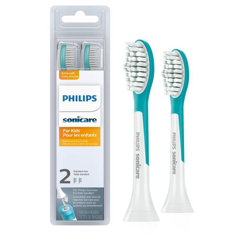 lot 2093 image: Philips Sonicare for Kids 7 Genuine Replacement Toothbrush Heads, 2 Brush Heads, Turquoise and White, Standard, HX604294 - Retail $20