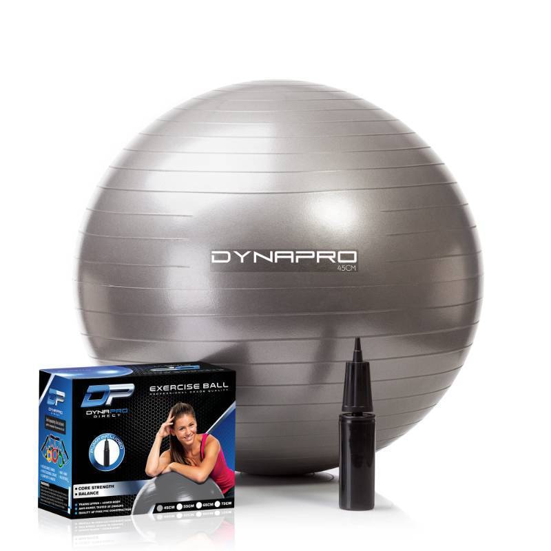 lot 2106 image: NEW-DynaPro Direct Exercise Ball With Pump Gym Quality Fitness Ball Aka Yoga Ball Swiss Ball 65 Centimeters Silver Retail $24.97