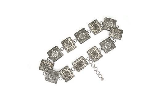 lot 2117 image: Womens Bronze Antique Silver Square Buckle Chain Belt Adjustable Metal Belt (Antique Silver, Medium) Retail $32.99