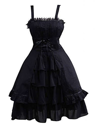 lot 2120 image: Ainclu Womens Gothic Black Sleeveless Ruffles Cosplay & Lace Summer Cute Lolita Dress (XS) Retail $56.17