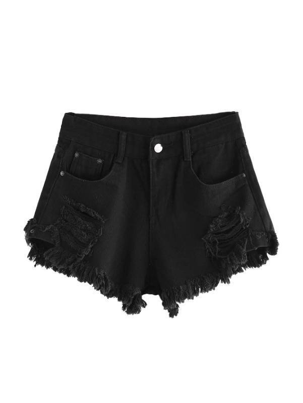 lot 2114 image: WDIRARA Womens High Waisted Raw Hem Distressed Ripped Casual Denim Shorts Black XL Retail $22.30