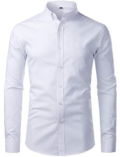 lot 2119 image: ZEROYAA Mens Hipster Casual Slim Fit Long Sleeve Button Down Oxford Shirts with Chest Pocket Z111 White Medium Retail $25.48