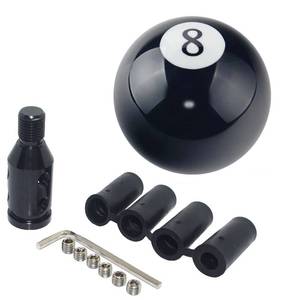 lot 2038 image: Pursuestar Black 8 Round Ball Gear Shift Knobs, Universal Automatic Manual Shifter Knob  Aluminum Adapter, Stick Shift Knob Head Cover Handle Ball with Adapter 12x1.25mm Fit Most Vehicles - Retail $18