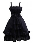 Ainclu Womens Gothic Black Sleeveless Ruffles Cosplay & Lace Summer Cute Lolita Dress (XS) Retail $56.17