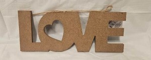 lot 112 image: Wooden LOVE Wall Sign with Heart Cutout and Jute Hanger