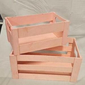 lot 117 image: Pink Painted Wooden Crate Set of 2