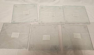 lot 119 image: Set of 6 Clear Glass Cutting BoardDisplay Boards with Non-Slip Feet&nbsp