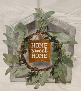 lot 159 image: Farmhouse Home Sweet Home Wall Decor with Wreath&nbsp