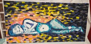 lot 199 image: Large Acrylic Painting of Reclining Female Figure on Canvas (Unknown Nebraska Artist)&nbsp