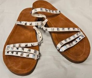 lot 208 image: Cushionaire Inez White Studded Strappy Flat Sandals