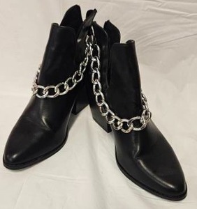 lot 213 image: &nbspBlack Ankle Booties with Silver Chain Detail&nbsp