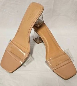 lot 217 image: Clear Strap Block Heel Mule Sandals