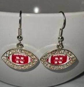 lot 222 image: Nebraska Huskers Crystal Football Dangle Earrings