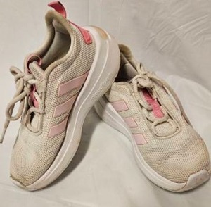 lot 227 image: Adidas Kids Running Sneakers Cream Pink Three Stripes Size 13K&nbsp