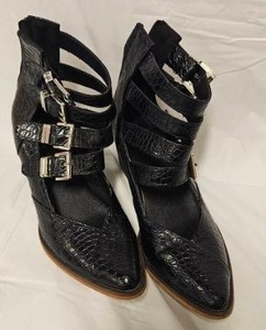 lot 232 image: Arider Girl Black Croc Embossed Cut-Out Buckle Ankle Boots Size 8.5&nbsp