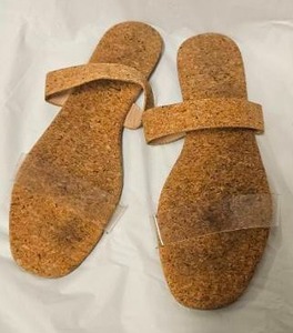 lot 233 image: Cork Strap Slide Sandals with Clear Band