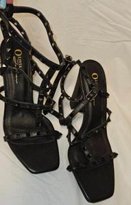 lot 235 image: Olivia Jayguar Black Studded Strappy Block Heel Sandals